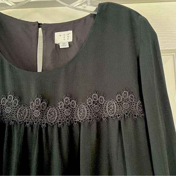 A New Day black crepe long-sleeve lace-trimmed dress, XS - Picture 3 of 6